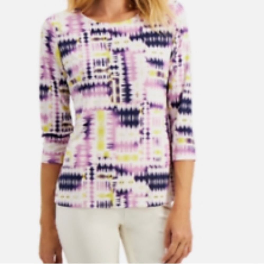 JM Collection Printed Jacquard Women Top  Purple Rue Size M
